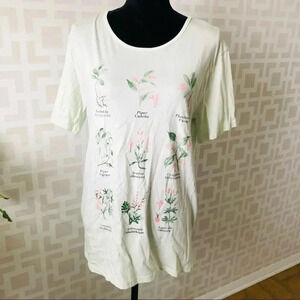 Poolhouse Mint Green Plant Graphic Short Sleeve Oversized Tee M